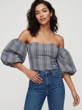 Zara Plaid OffThe Shoulder Crop Top